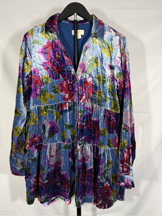 Anthropologie Dresses & Skirts - Maeve Anthropologie Floral Velvet Tiered Dress XS Blue Multicolor